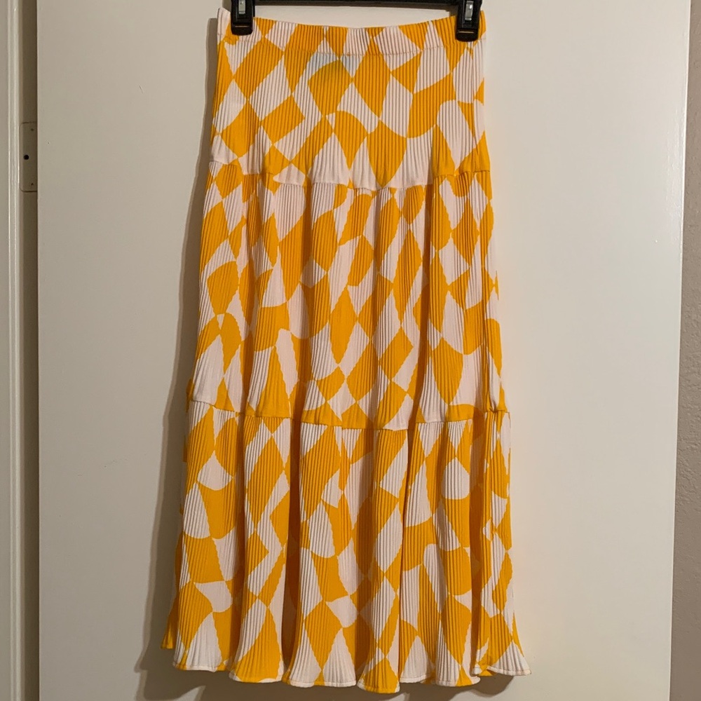 Yellow and White Geometric Women's Skirt